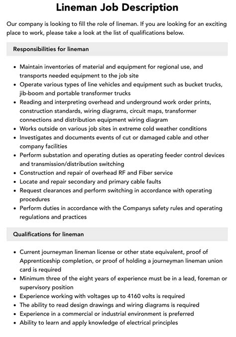 linemao|lineman job requirements.